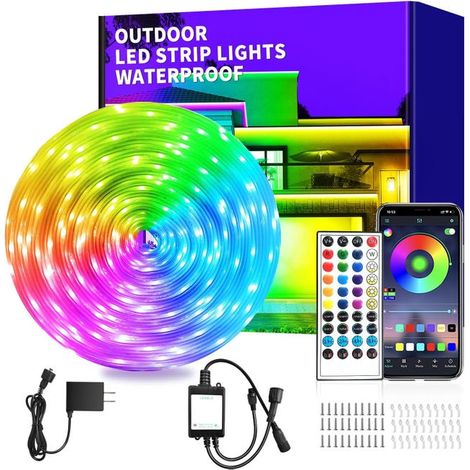 30 m RGB-LED-Streifen mit 480 LEDs, wasserdicht (IP65) für den Innen- und Außenbereich, per App steuerbar, ideal für die Dekoration von Innenräumen und Gärten. (1/5)