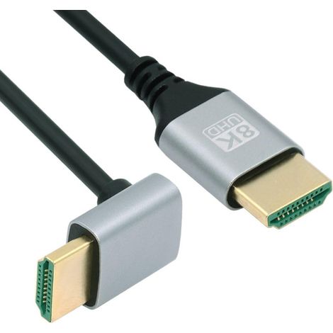 Câble HDMI 2.1 type A mâle vers mâle 8K 4K HDTV 90 degrés coudé vers le bas 0,5 m (1/5)