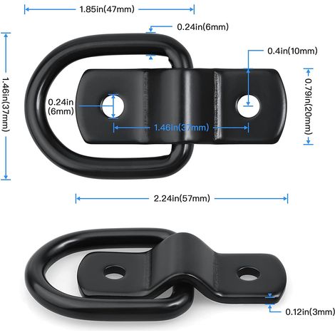 Set di 6 anelli di ancoraggio con viti e staffe - Gancio di ancoraggio a forma di D - Portata 400 kg - Anello di ancoraggio in acciaio inossidabile nero - Anello di fissaggio per rimorchi, auto, camio (1/4)