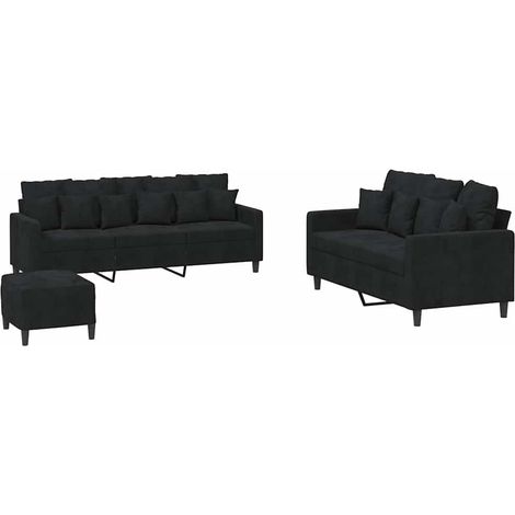 vidaXL Juego de sofás con cojines 3 piezas terciopelo negro (1/2)