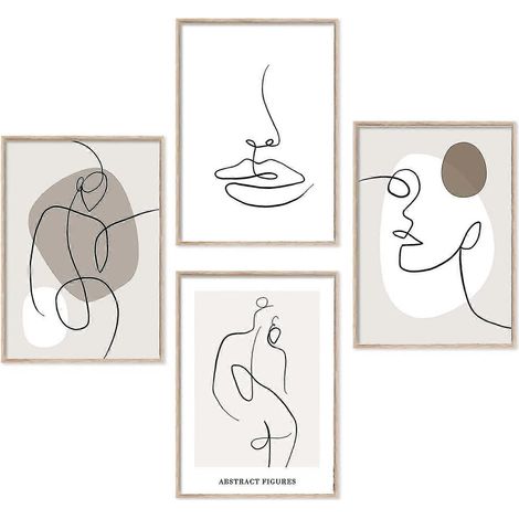 Décoration murale : ensemble d'affiches abstraites, peintures modernes et objets décoratifs pour la maison, le salon et la chambre - Sans cadre (4 x A4) (1/5)
