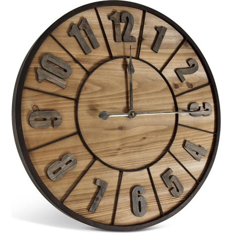 Grande horloge ancienne en bois marron – Dimensions 60x3.5cm – Chiffres arabes modernes – Décoration vintage – Decoration D’Autrefois (1/4)