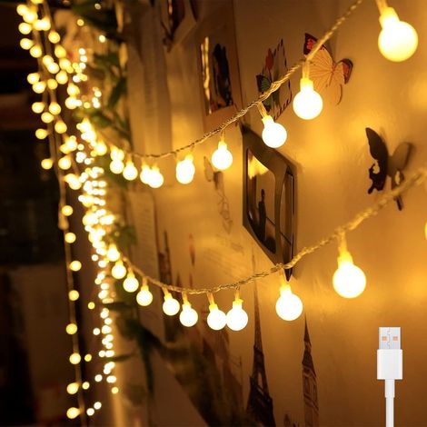 Guirlande lumineuse USB 7m, 40 LED blanc chaud, pour chambre, balcon, fête et déco de Noël. (1/5)