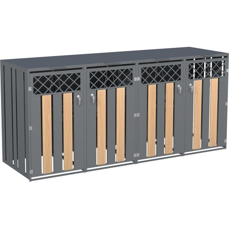 Abri pour poubelles avec couvercle rabattable, ouverture d'aération en losange, compartiments de rangement pour déchets, verrouillable, deux portes (1/5)