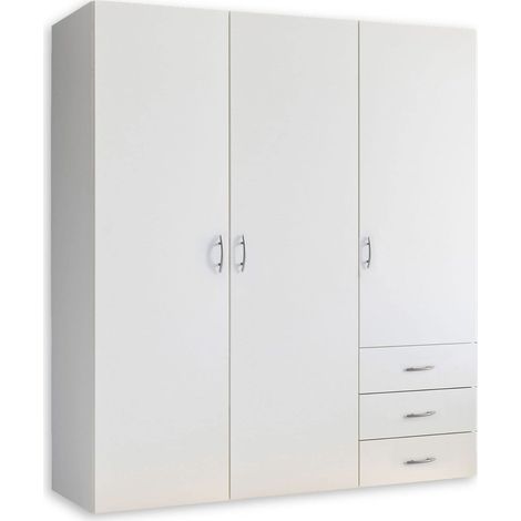 Stella Trading HARRY, Guardaroba bianco, Versatile armadio con 3 ante battenti per la camera da letto, 150 x 176 x 51 cm (larghezza x altezza x profondità) (1/4)
