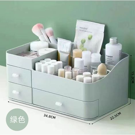 Boîte de rangement cosmétique, grande capacité, 3 tiroirs (vert)