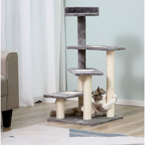 Albero tiragraffi per gatti con 3 gradini e piattaforma superiore, 48,5 x 48,5 x 100 cm, OKMYHOME (1/5)