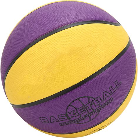Ballon de basket en caoutchouc jaune et violet, souple et adhérent, pour enfants et adolescents (garçons et filles), taille 3 (7,1 pouces). (1/5)
