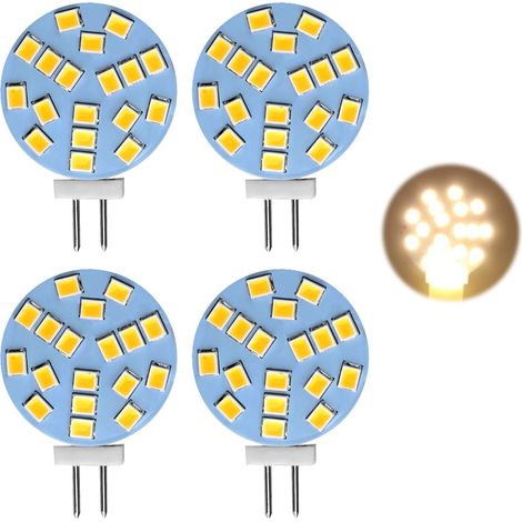 4 Ampoules LED G4 2W – Remplacement Halogène 20W, AC/DC 12V, 220 Lumens, Blanc Chaud 2700K, Ampoule Ronde pour Lumière d’Armoire (1/5)