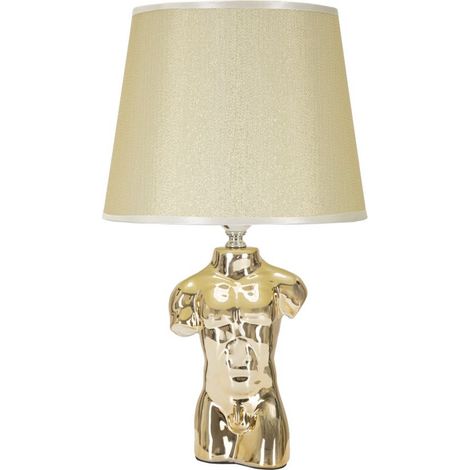 Lampada da comodino Glam Man in ceramica dorata con base torso maschile