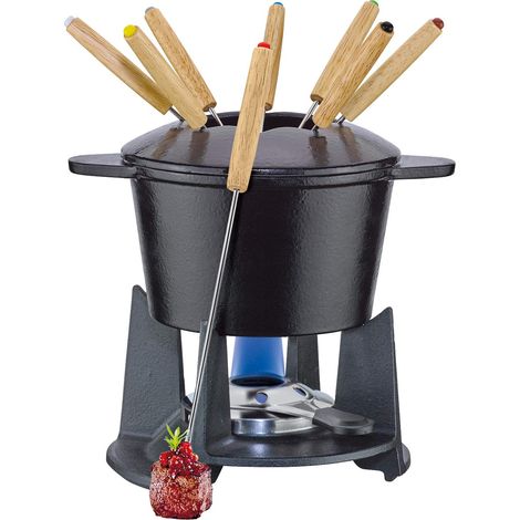 Set fonduta in ghisa GRENOBLE nero, Ø 15,5 cm con 8 forchette per fonduta