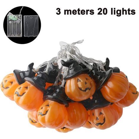 Guirlande Lumineuse Citrouille - 20 LED - 3 m - Couleur Chaude - Alimentation Piles - Décoration Halloween (1/5)