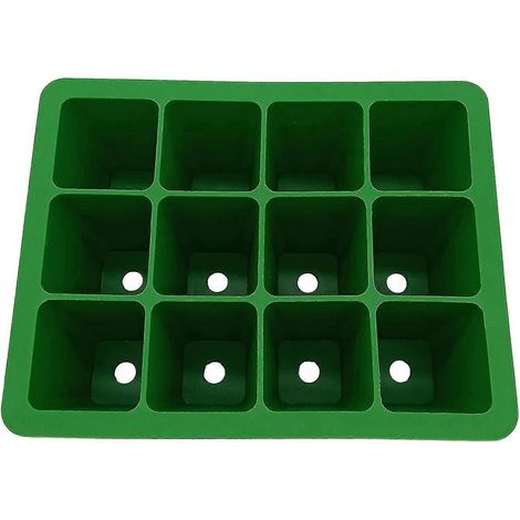 Plateau de semis en silicone réutilisable, 12 alvéoles, idéal pour les semis de légumes et de fleurs.-Green (1/5)