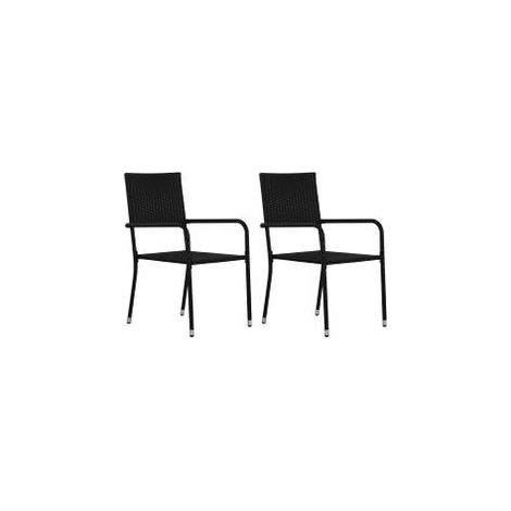 Chaise à dîner de jardin empilable lot de 2 noir résine tressée (1/5)