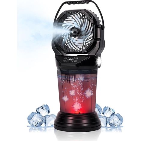 Ventilateur brumisateur multifonctionnel, 15000 mAh, avec lumière LED oscillante automatique, adapté au camping et aux activités de plein air. (1/5)