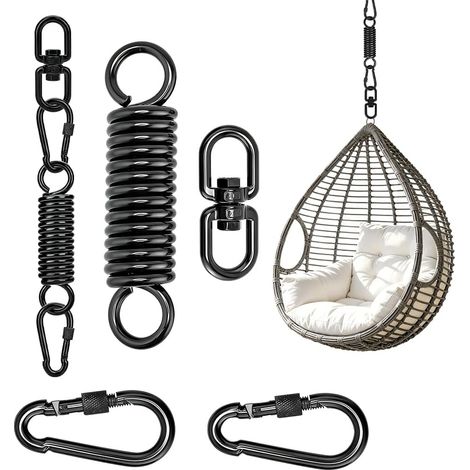 Ressort Oscillant en Acier, Ressort en Acier Inoxydable avec 2 Mousquetons, Kit de Suspension avec Anneau Rotatif À 360°,Ressort de Suspension pour Chaises Suspendues Fauteuil Suspendu Hammock (1/5)