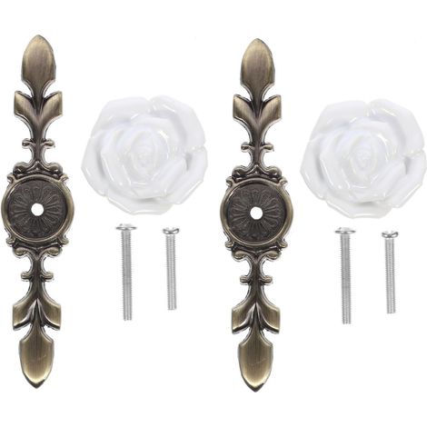 Poignée Lot de 2 en Céramique Vintage Meuble Blanche Rose pour Armoire (1/5)