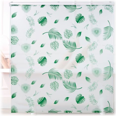 Rideau de douche Relaxdays 160x240 cm, à cordon, pour douche/baignoire, hydrofuge, fixation plafond/fenêtre, blanc/vert (1/5)
