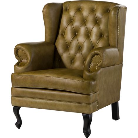 Ohrensessel Echtleder 88x81x105 grün CHESTERFIELD 301