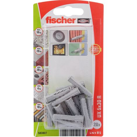 Boîte de 20 chevilles multi-matériaux UX avec collerette Ø5 x 30 mm R/20K NV - Fischer (1/5)