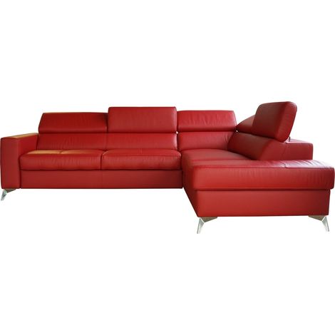 Canapé d'angle convertible en cuir italien de luxe 5/6 places avec coffre, MONZA, rouge foncé, angle droit (1/5)