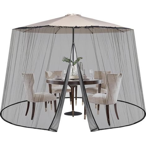 Moustiquaire réglable pour parasol de terrasse (convient aux parasols de 230 à 300 cm) avec porte zippée – Noir (1/5)