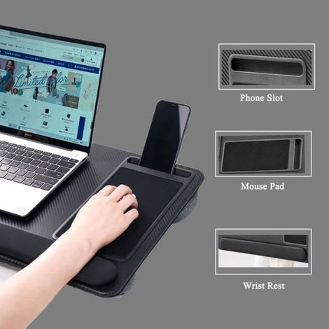 Plateau Bureau Lit Ordinateur Portable Bois Coussinet Intégré Tapis Souris Support Téléphone Léger Portable (1/5)