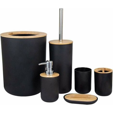 Ensemble d'accessoires de salle de bain écologiques 6 pièces (noir) (1/5)