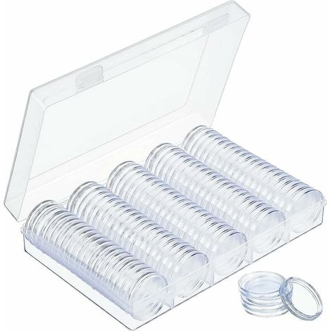 Cápsulas para monedas de 30 mm, cápsulas redondas de plástico para monedas con caja organizadora para coleccionismo de monedas, 100 unidades. (1/5)