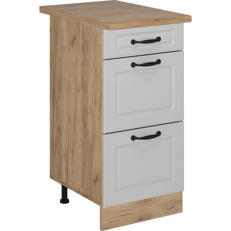 Meuble cuisine R-Line, Blanc campagne, 40cm avec tiroirs, PT Chêne, Vicco (1/5)