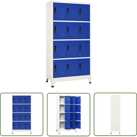 The Living Store Armoire à casiers Gris et bleu 90x45x180 cm Acier - Armoire À Casiers - Meuble De Rangement - Armoire Métallique - Armoire Scolaire - Armoire De Bureau (1/5)