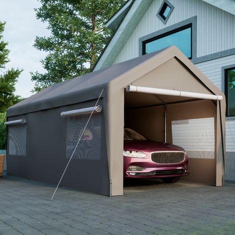 Tente garage 3x6 m avec fenêtres enroulables, parois et toit amovibles, structure métal gris pour extérieur (1/5)