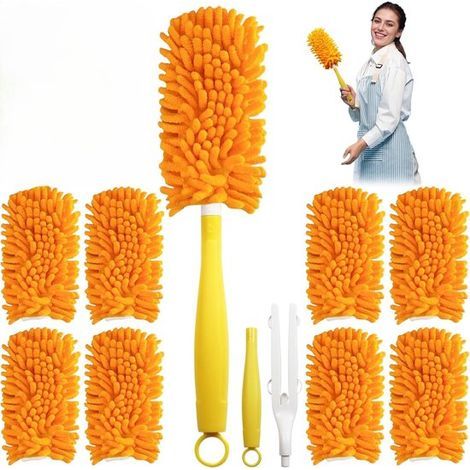 Set mit 9 Chenille-Mikrofaser-Staubtüchern – Orange – 8 waschbare Nachfüllblätter – Kompatibel mit Swiffer (1/5)