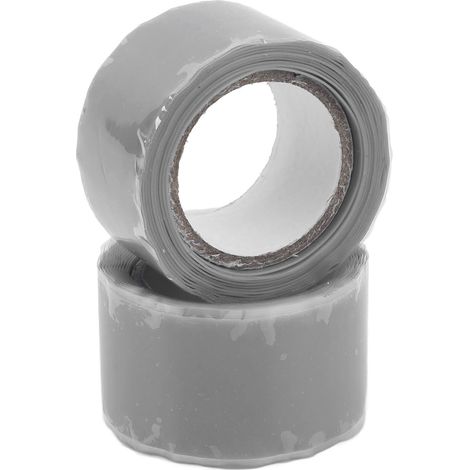 Lot de 2 rubans adhésifs isolants en silicone auto-adhésifs et étanches, gris, pour la réparation de tuyaux d'eau. (1/5)