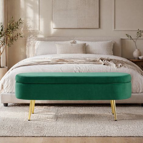 Panca contenitore velluto 110x40x42 cm verde OKMYHOME (1/5)