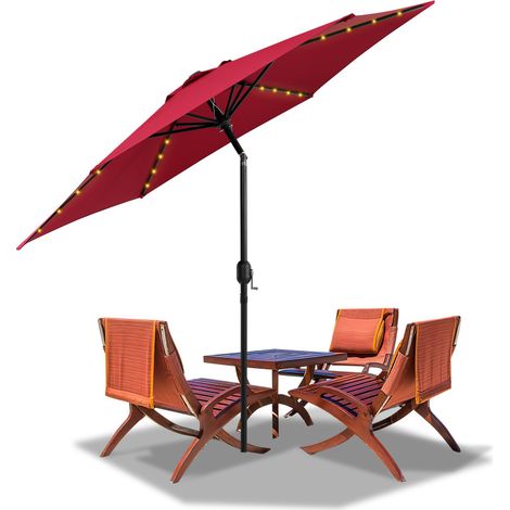SWANEW Ombrellone rotondo da giardino, protezione UV fino a UV30+, Inclinabile, con supporto e LED, 270cm, Rosso (1/5)