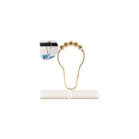 Anneaux de rideau de douche, 24 pièces, or, taille 39 x 38 mm, crochets de rideau de douche, clips de bain en métal robuste, ensemble de boucles de rideau de douche