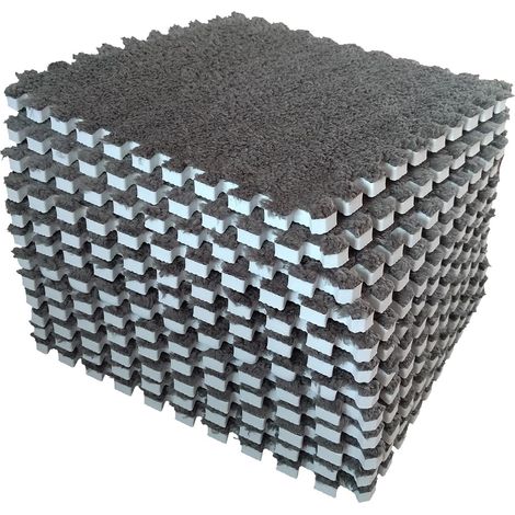 Ensemble de 12 dalles de moquette emboîtables en mousse EVA – Tapis de sol pelucheux, antidérapant et insonorisant – Pour chambre, crèche et salle de jeux