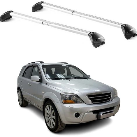 OMAC Barres de toit transversales certifiées TÜV pour Kia Sorento mk1 2002-2009 – Verrouillables (4 antivols) – Charge max 100 kg – Sangle inox + protection caoutchouc Argent (1/4)