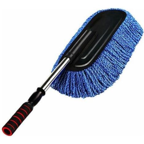 Brosse de lavage de voiture, Microfibre Anti-statique voiture nettoyage cire Drag Duster Remover, voiture Duster Remover Poignée télescopique (bleu)