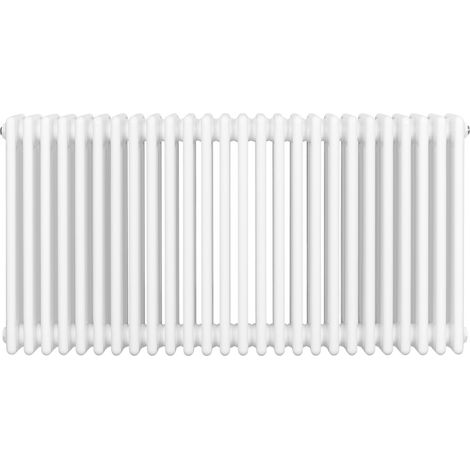Radiateur Traditionnel à 4 Colonnes 600 x 1010 mm en Acier Carbone Blanc Chauffage Central Horizontale Monté Sur Mur [Brosse de Nettoyage & Supports INCLUSES]