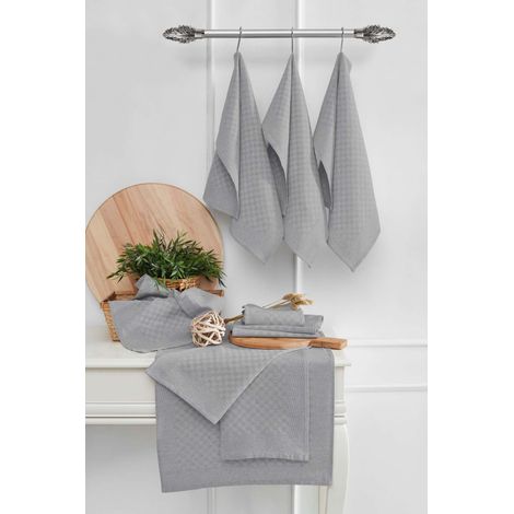Juego de toallas de cocina Set 80% Algodón / 20% Poliéster Gris oscuro 210 gr/m²