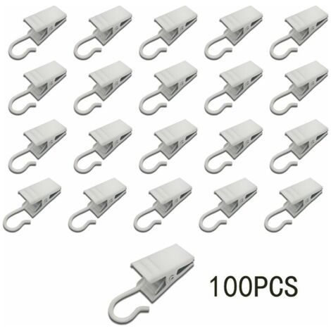 100 clip metalliche per tende, ganci appendiabiti, lampade, decorazioni per feste (bianche)