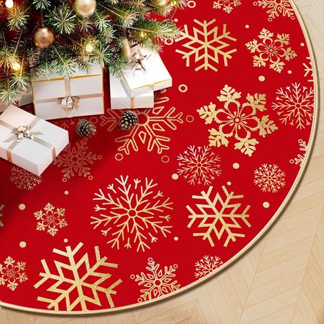 Jupe Pour Arbre De Noël - Ronde 120 Cm - Motif Flocon De Neige - Rouge - Pour Arbre De 120 À 180 Cm - 1 Pièce (1/5)