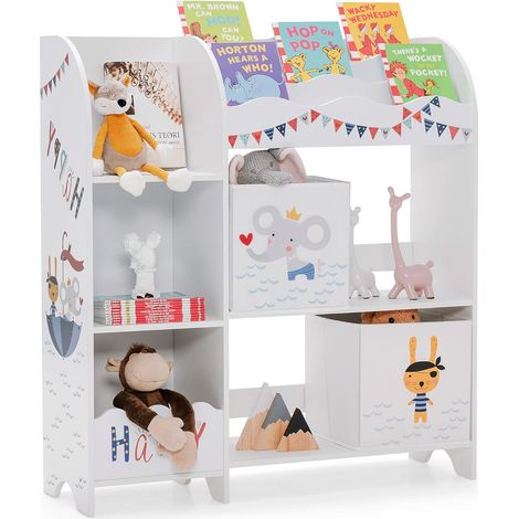 Costway – Bibliothèque enfant 93 x 30 x 102 cm – 5 compartiments et 2 tiroirs en tissu – Matériaux MDF – Design sécurisé avec patins antidérapants (1/5)