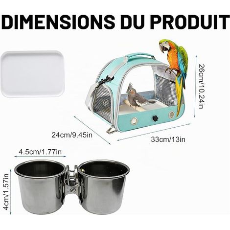 Boîte de transport pour oiseaux : sac à dos pour oiseaux avec perchoir et plateau en acier inoxydable, boîte de transport légère et respirante, cage de voyage pour perroquets perruches (type 7) (1/4)