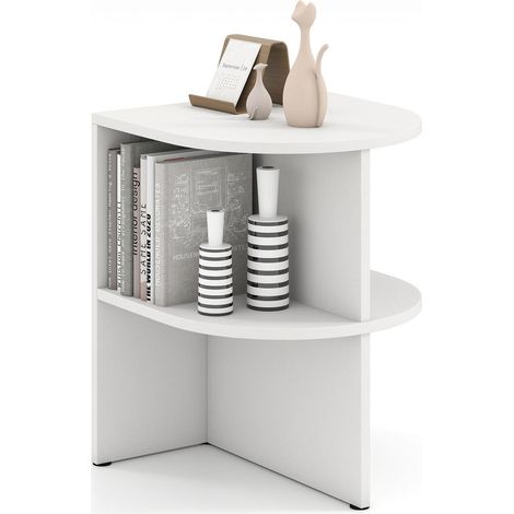 Gain de place table d'appoint demi-ronde blanche avec 2 étagères ouvertes, pour salon, chambre ou bureau (1/5)