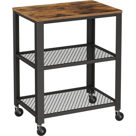 Carrello di servizio vintage a 3 ripiani cassettiera rustica con ruote robusto ripiano portaoggetti con piano in legno e ruote per cucina e soggiorno stile vintage 120005030