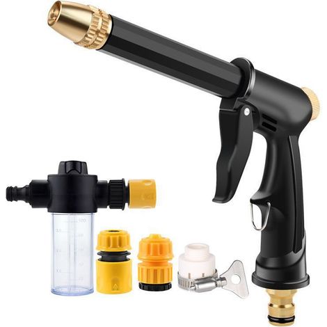Embout de tuyau d'arrosage avec distributeur de savon et raccord rapide, pistolet nettoyeur haute pression en plastique, lavage de voiture extérieur. (1/5)