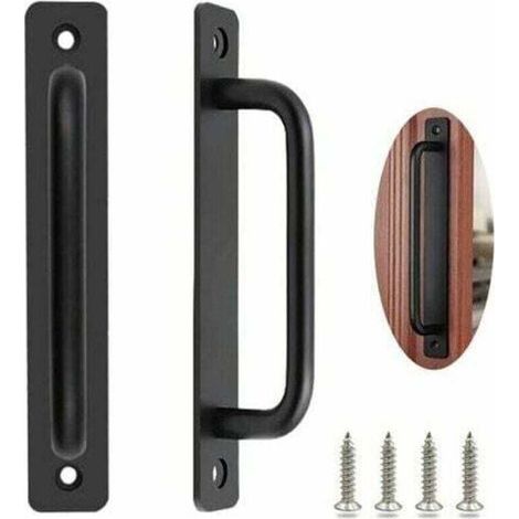 -Poignee Porte Coulissante 2 Pices Poigne de Porte de Grange Robuste Poigne Porte Coulissante Poignee Portail Exterieur Poignes de Porte Intrieure Extrieure avec Des Vis, Noir/212mm (1/4)